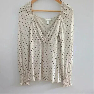 H&M | Cream with Black Polka Dots V-Neck Wrap Style  Long Sleeve Top